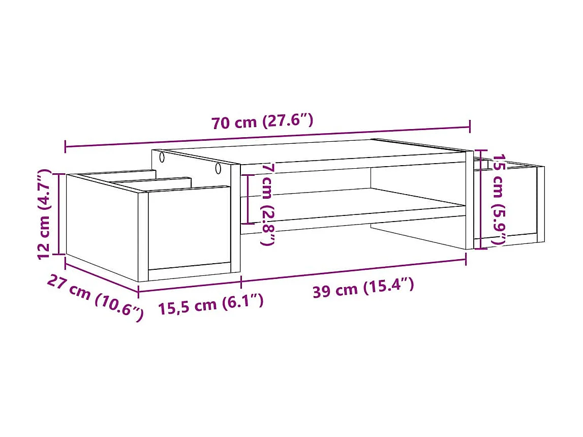Support de moniteur avec rangement chêne fumé bois d'ingénierie