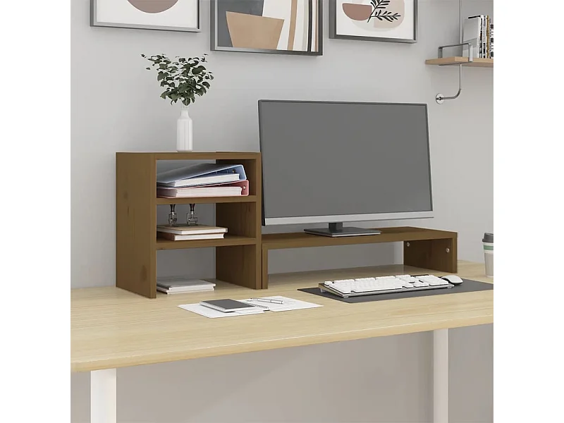 Supporto per monitor Marrone miele 81x20x30 cm Legno di pino massiccio