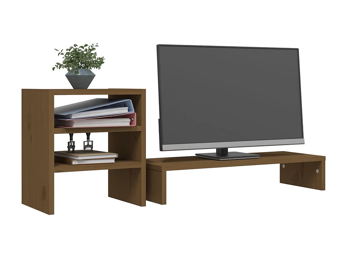 Soporte para monitor Marrón miel 81x20x30 cm Madera maciza de pino