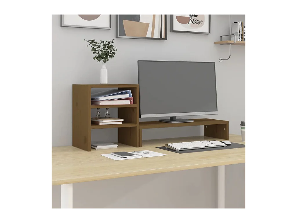 Support de moniteur Marron miel 81x20x30 cm Bois de pin solide