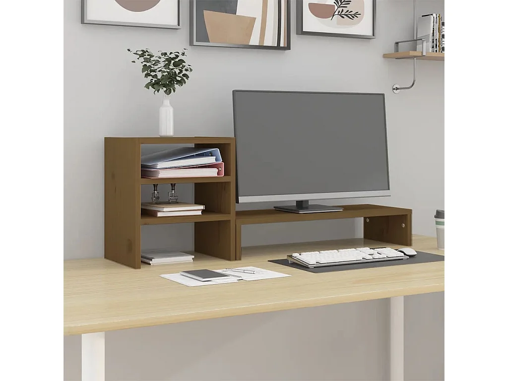 Supporto per monitor Marrone miele 81x20x30 cm Legno di pino massiccio