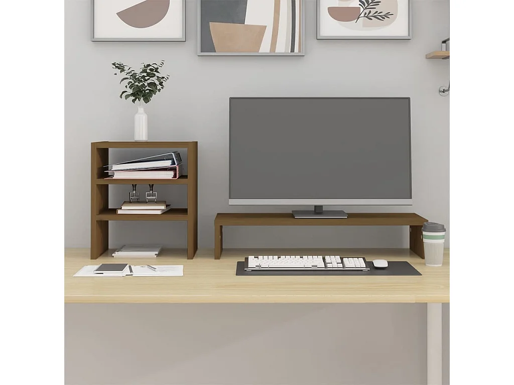 Supporto per monitor Marrone miele 81x20x30 cm Legno di pino massiccio