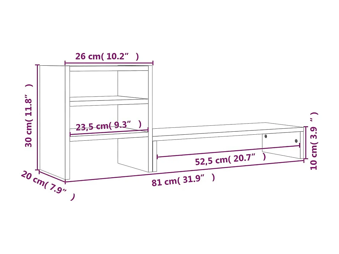 Supporto per monitor Marrone miele 81x20x30 cm Legno di pino massiccio
