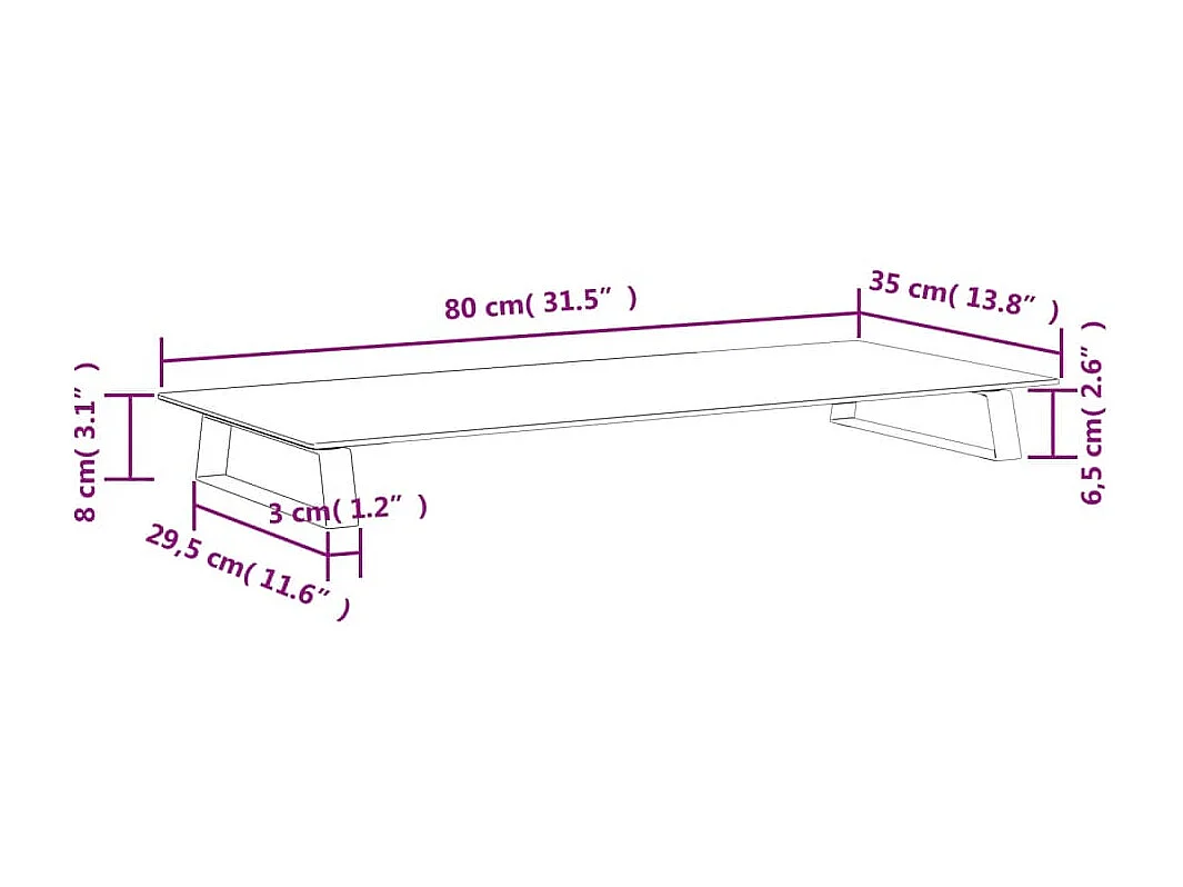 Supporto per monitor nero 80x35x8 cm in vetro temperato e metallo