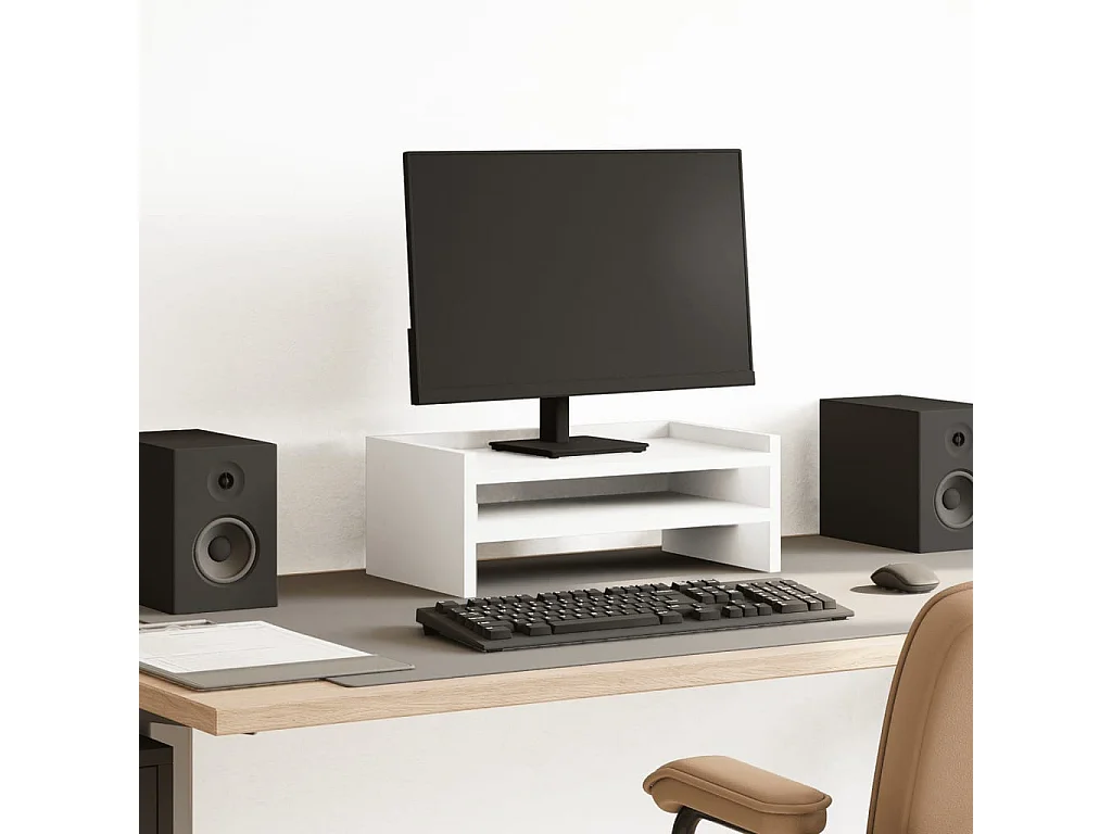 Support de moniteur blanc 42x24x16 cm bois d'ingénierie