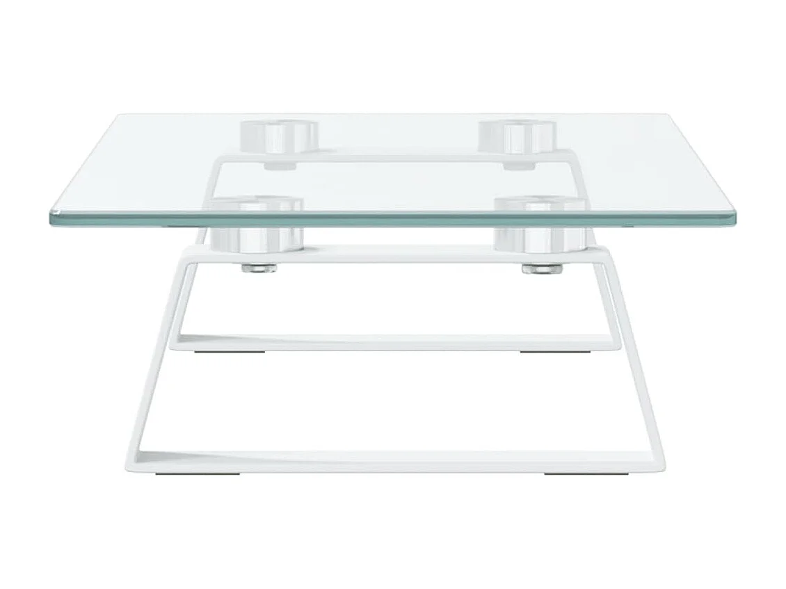 Weißer Monitorständer 40x20x8 cm aus gehärtetem Glas und Metall
