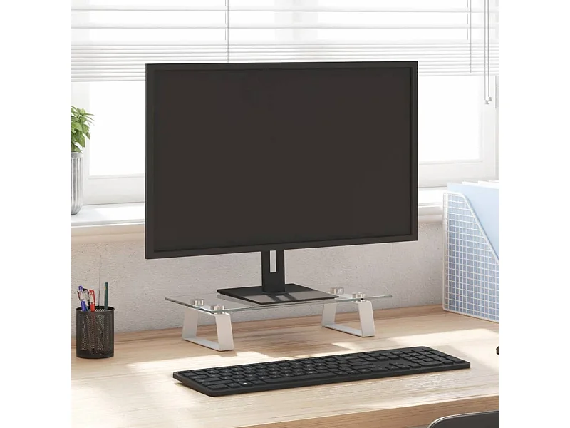 Supporto per monitor bianco 40x20x8 cm in vetro temperato e metallo