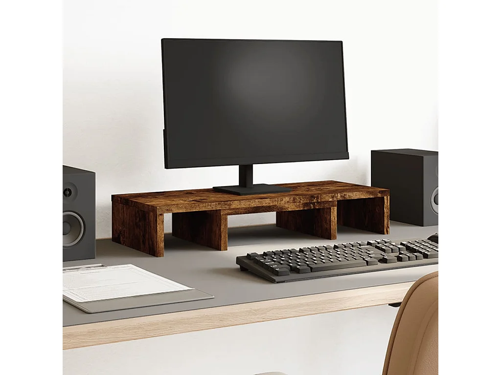 Verstellbarer Monitorständer aus geräuchertem Eichenholz