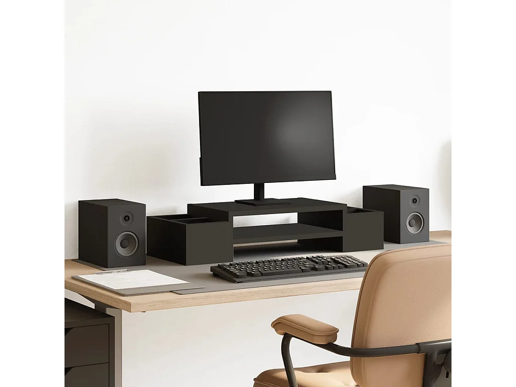 Support de moniteur avec rangement noir bois d'ingénierie