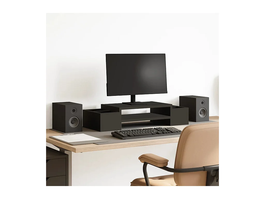 Support de moniteur avec rangement noir bois d'ingénierie
