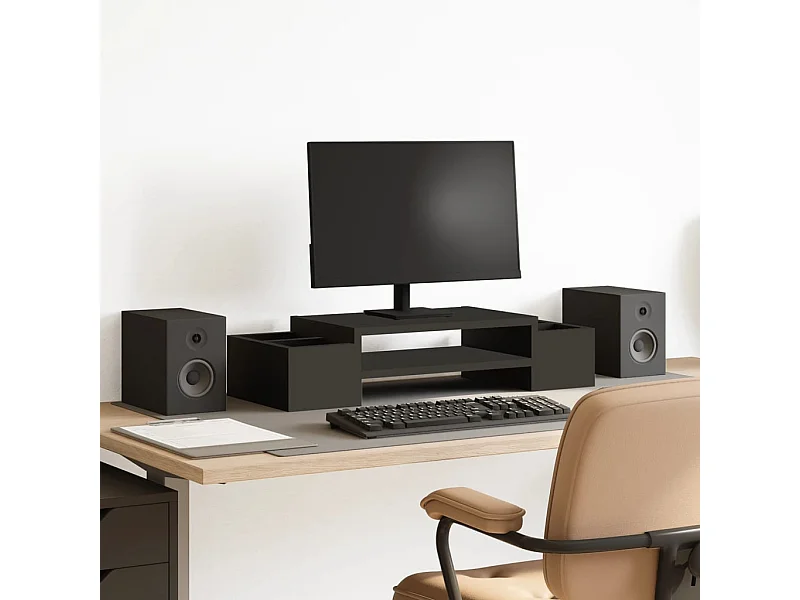 Support de moniteur avec rangement noir bois d'ingénierie