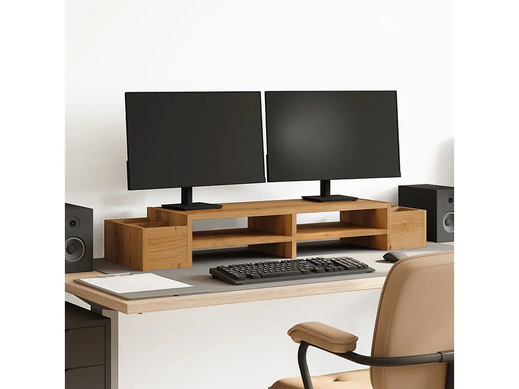 Support de moniteur avec rangement chêne artisanal 100x27x15 cm