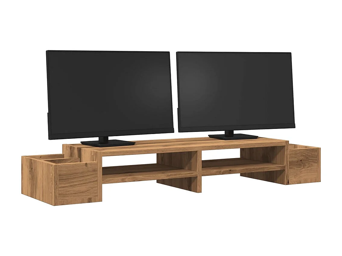 Support de moniteur avec rangement chêne artisanal 100x27x15 cm