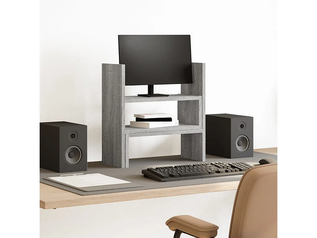 Verstellbarer Schreibtisch-Organizer aus Holzwerkstoff in Sonoma-Grau