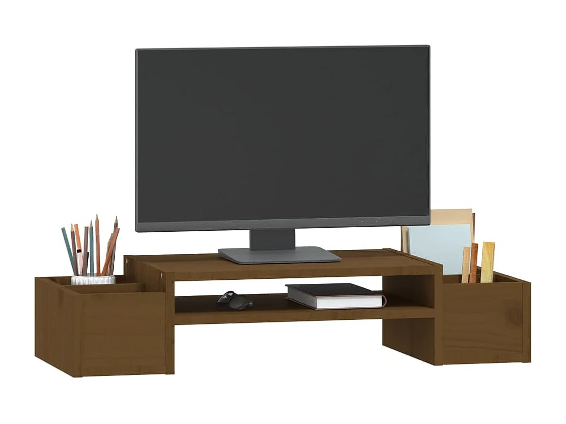 Suporte para monitor Castanho mel 70x27,5x15cm Madeira maciça de pinho