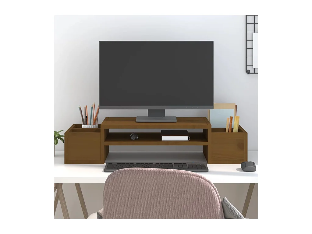 Support de moniteur Marron miel 70x27,5x15cm Bois de pin solide