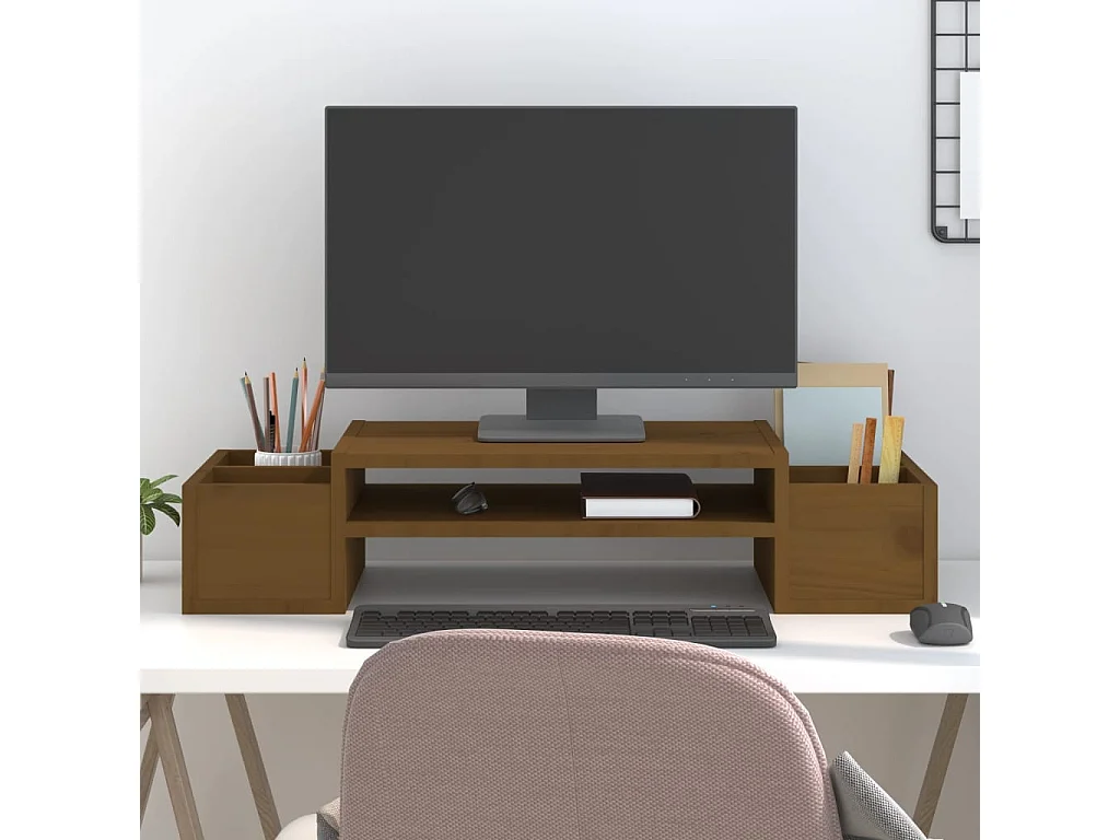 Support de moniteur Marron miel 70x27,5x15cm Bois de pin solide