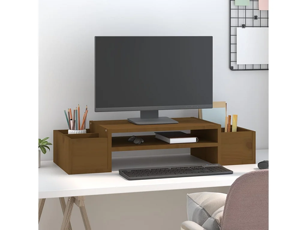Support de moniteur Marron miel 70x27,5x15cm Bois de pin solide