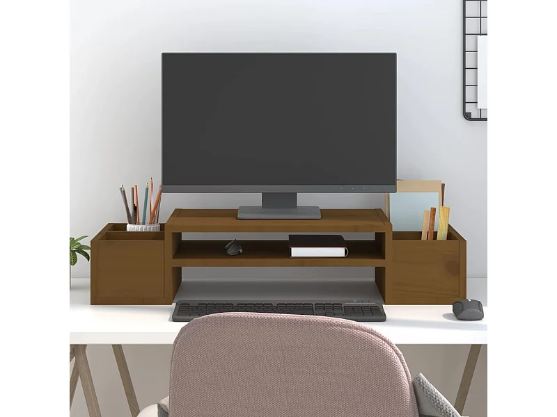 Suporte para monitor Castanho mel 70x27,5x15cm Madeira maciça de pinho