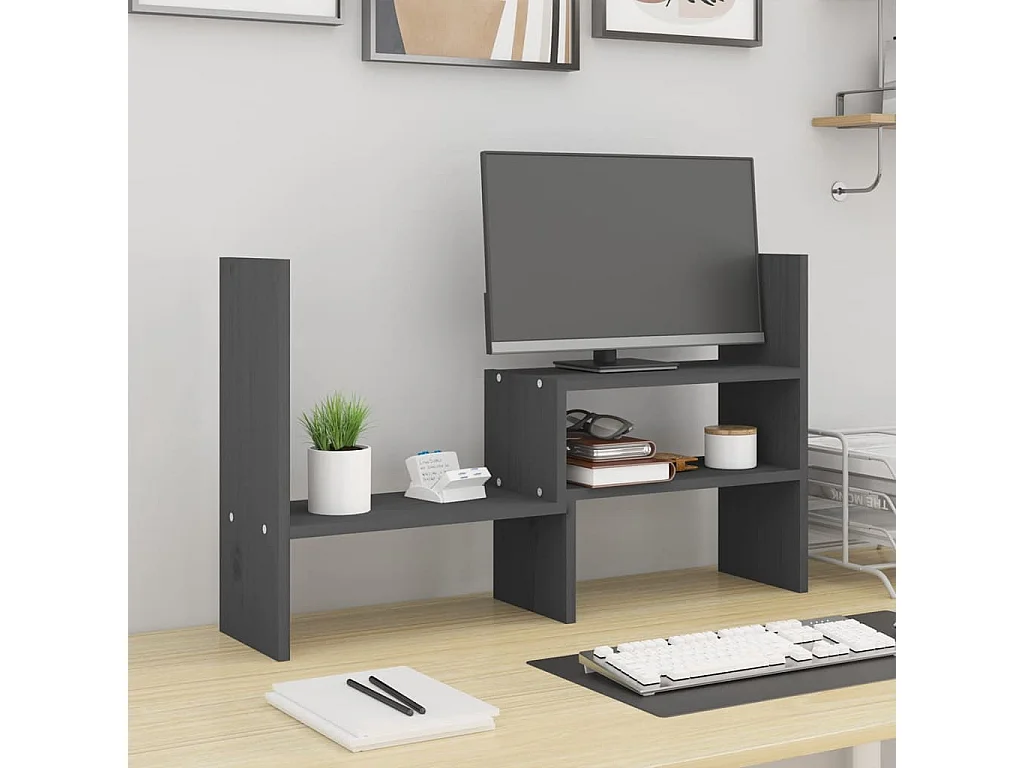 Support pour moniteur Gris (39-72)x17x43 cm Bois de pin solide