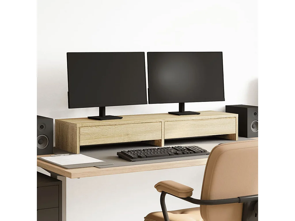 Supporto per monitor con cassetti in MDF rovere Sonoma