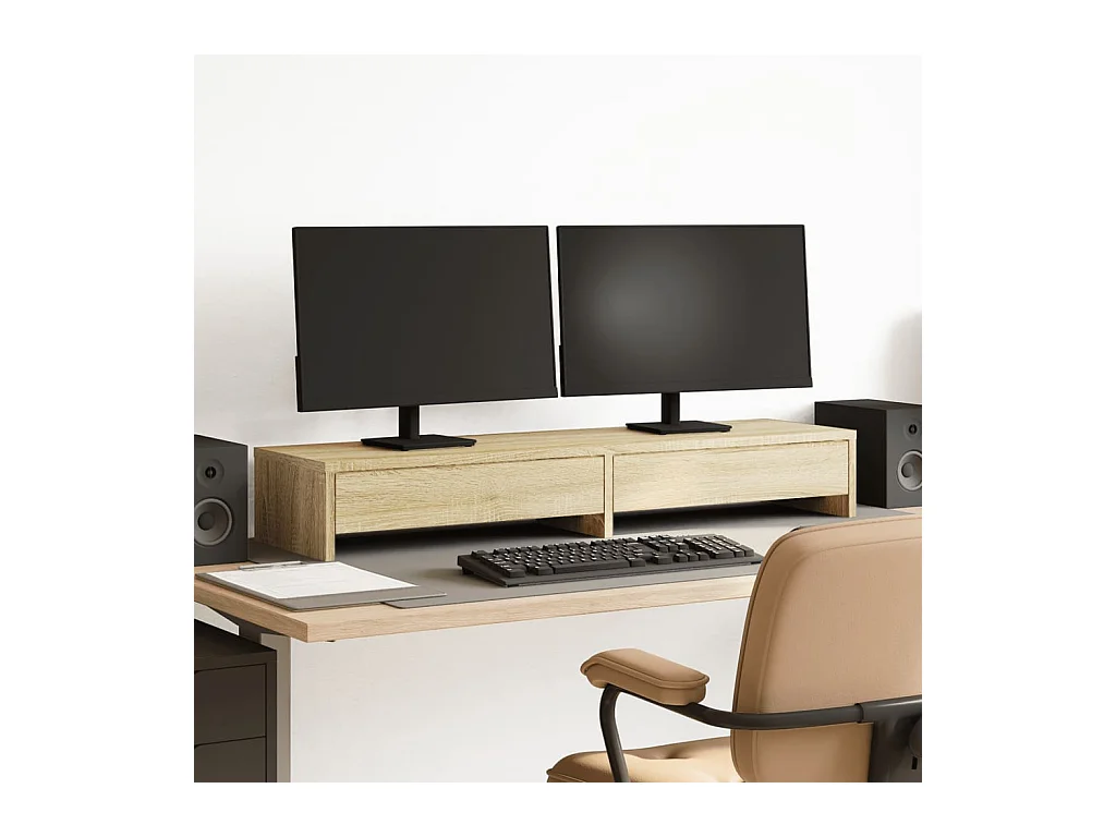 Support de moniteur avec tiroirs chêne sonoma bois d'ingénierie