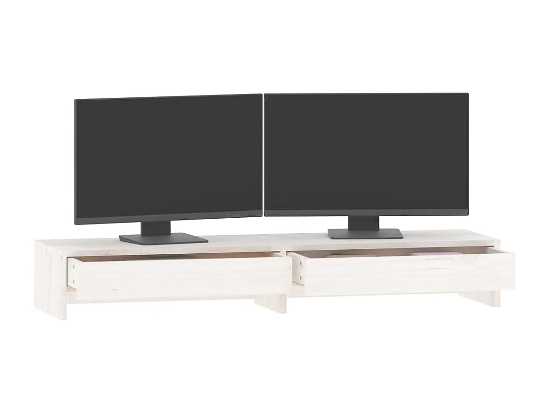 Suporte para monitor Branco 100x27x15 cm Madeira maciça de pinho