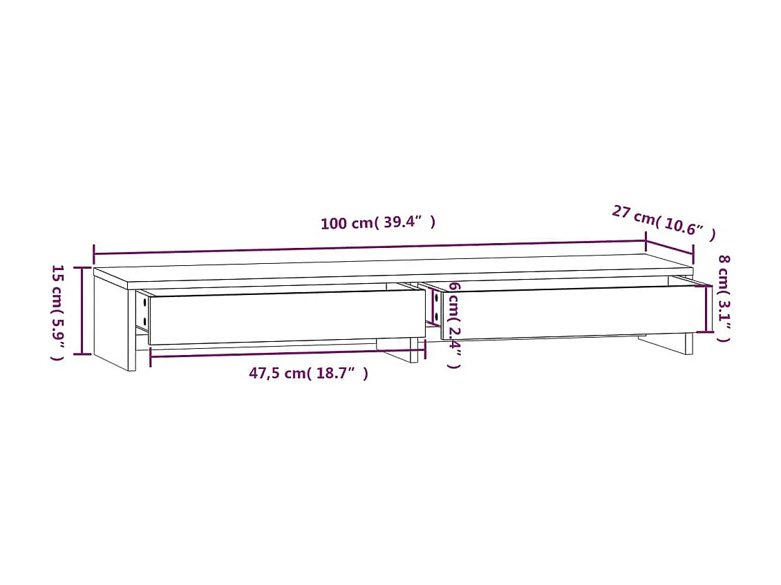 Supporto per monitor Bianco 100x27x15 cm Legno di pino massiccio