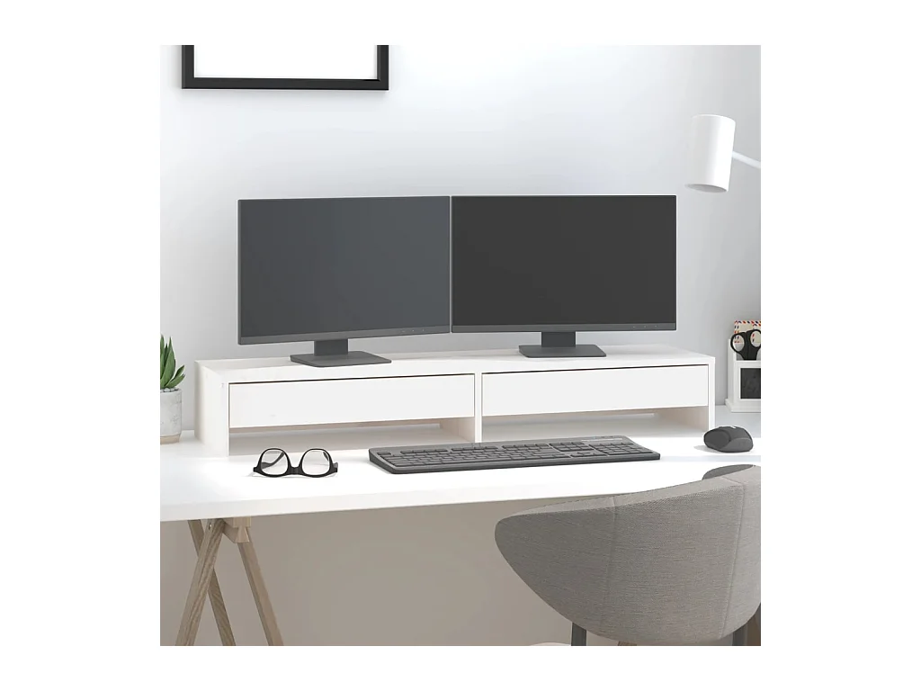 Supporto per monitor Bianco 100x27x15 cm Legno di pino massiccio