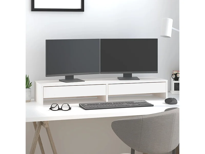 Support de moniteur Blanc 100x27x15 cm Bois de pin solide