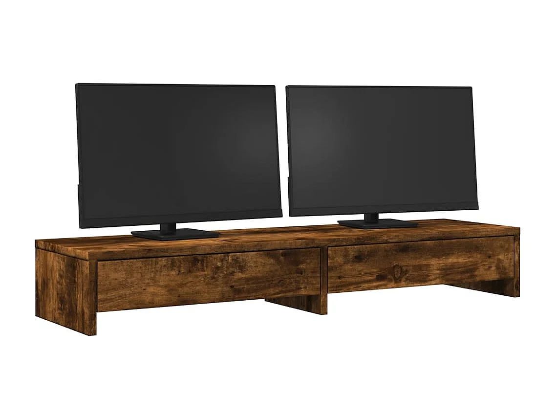 Suporte para monitor com gavetas em madeira de carvalho fumado