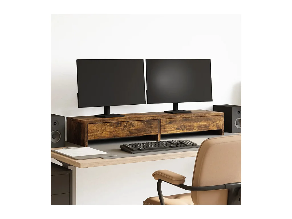 Support de moniteur avec tiroirs chêne fumé bois d'ingénierie