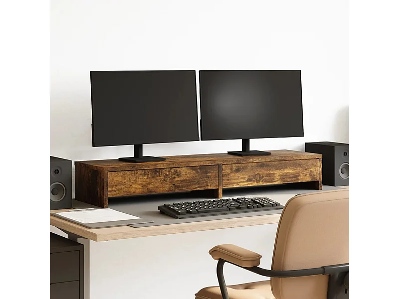 Supporto per monitor con cassetti in MDF rovere affumicato