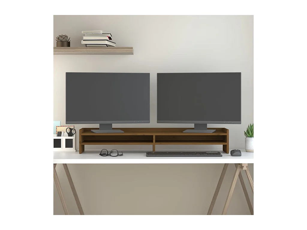 Support de moniteur Marron miel 100x24x16 cm Bois de pin solide