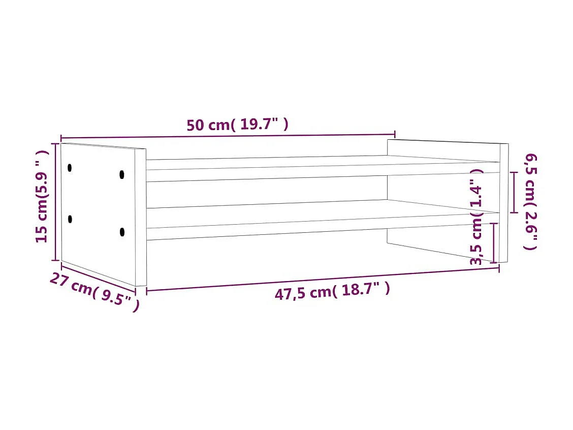 Support pour moniteur 50x27x15 cm Bois de pin solide
