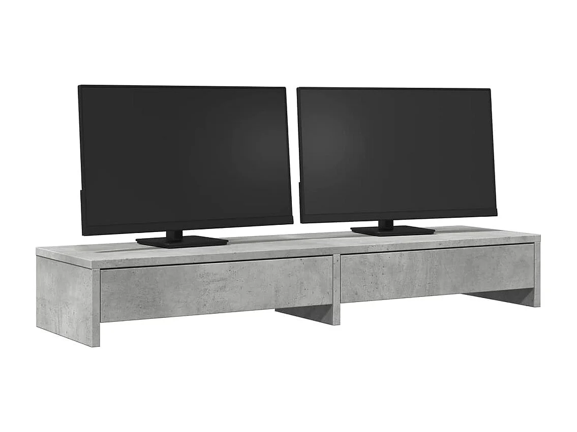 Support de moniteur avec tiroirs gris béton bois d'ingénierie