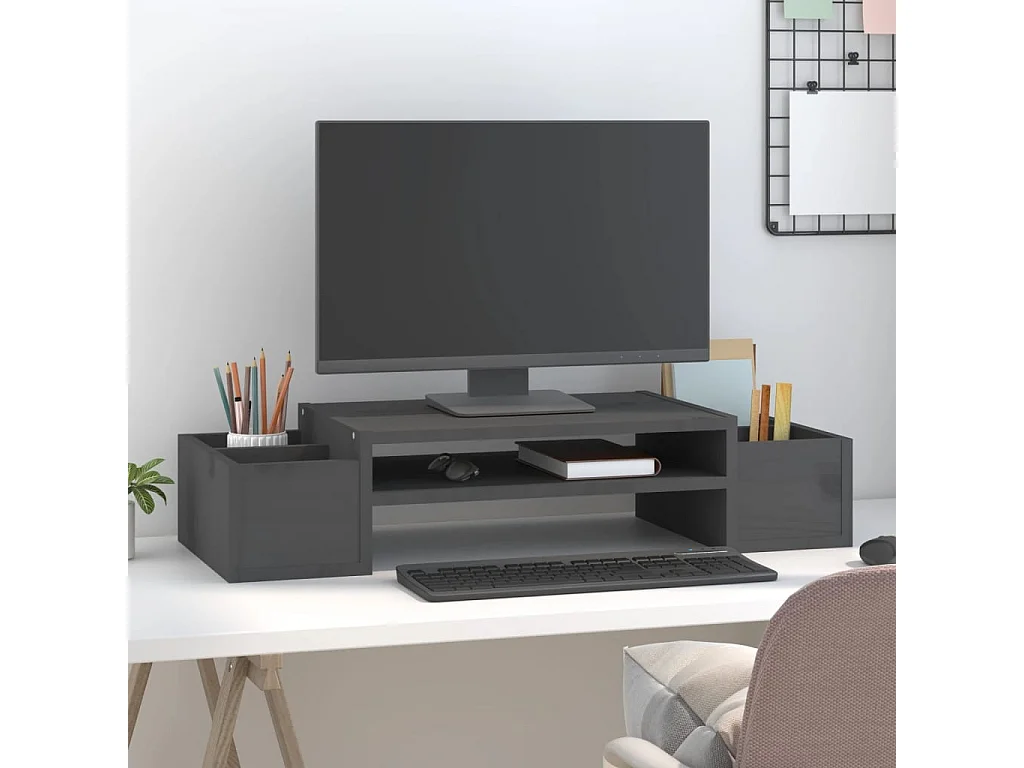 Support de moniteur Gris 70x27,5x15 cm Bois de pin solide