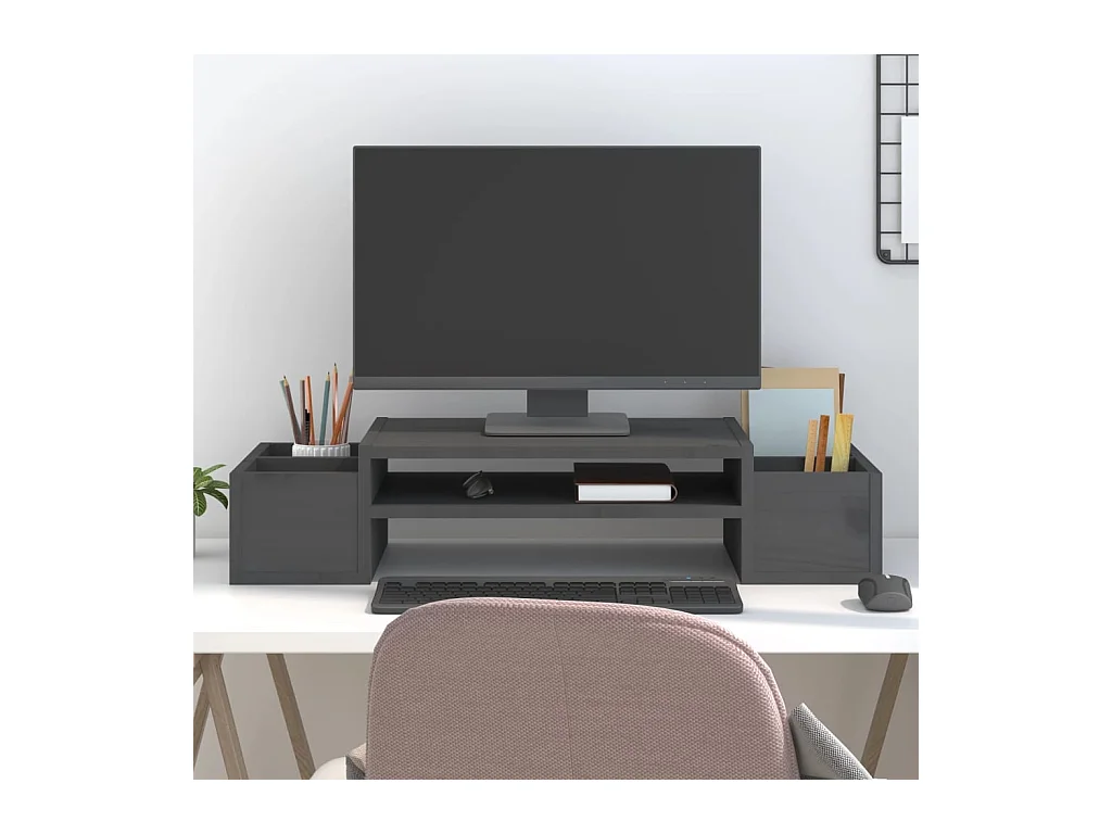 Supporto per monitor Grigio 70x27,5x15 cm Legno di pino massiccio