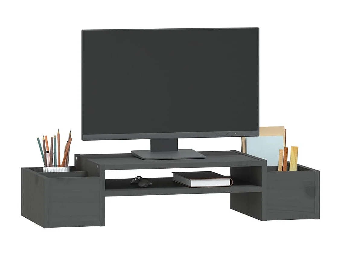 Support de moniteur Gris 70x27,5x15 cm Bois de pin solide