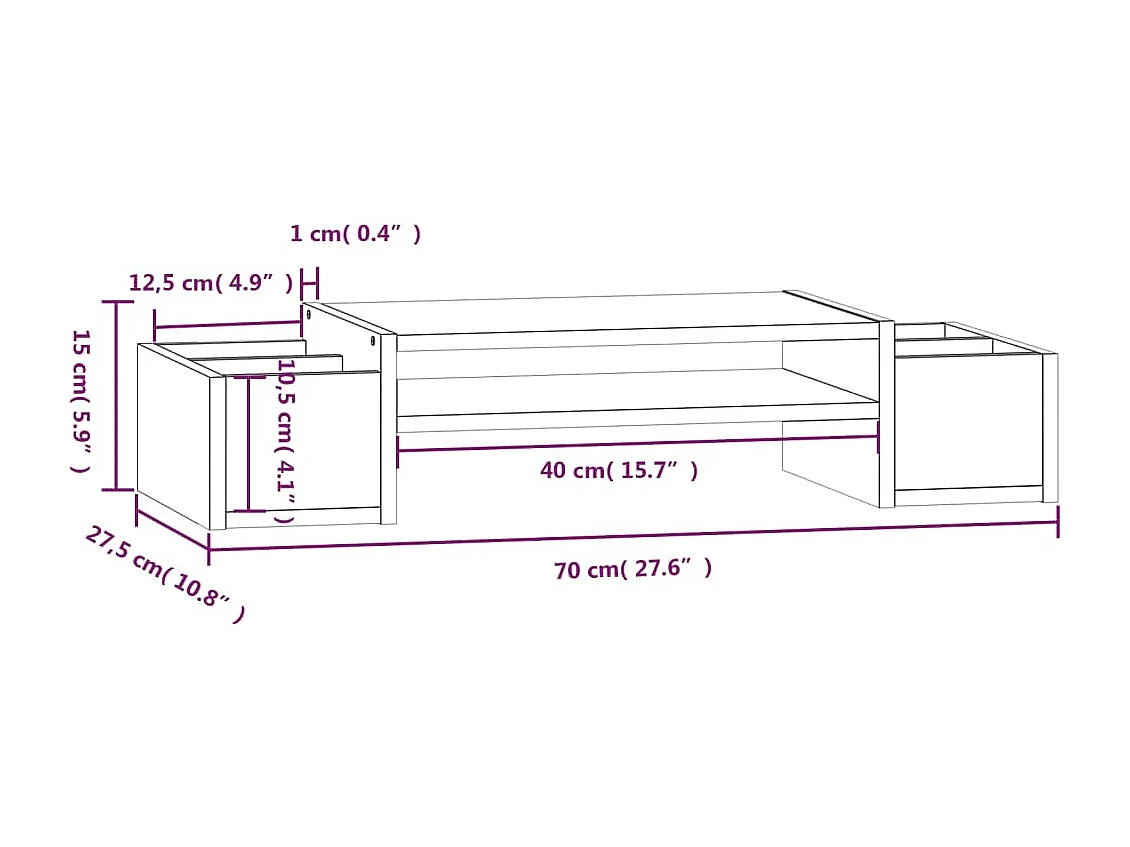 Support de moniteur Gris 70x27,5x15 cm Bois de pin solide