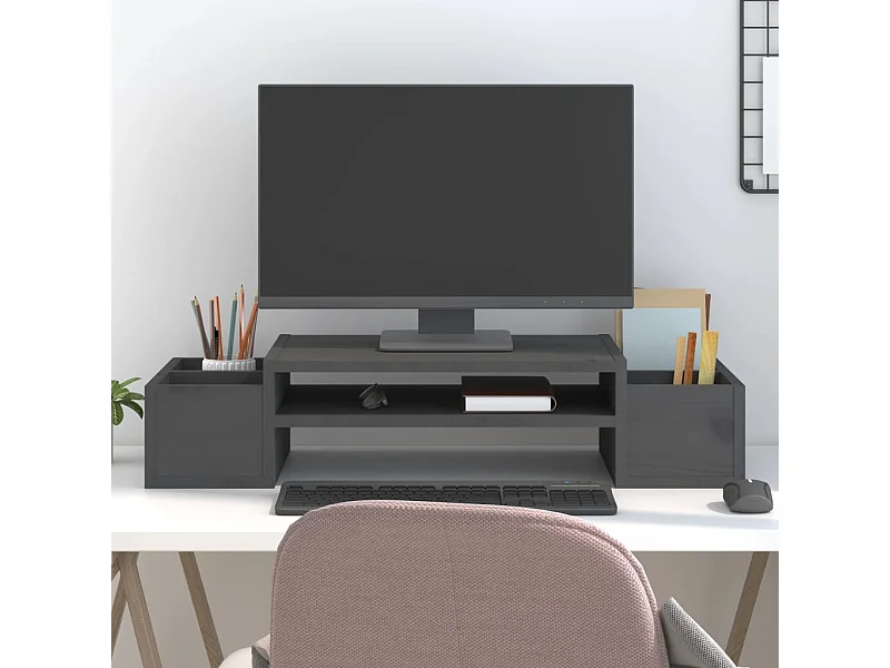 Support de moniteur Gris 70x27,5x15 cm Bois de pin solide