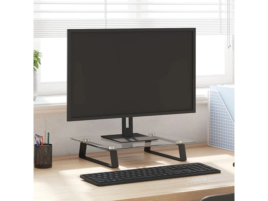 Supporto per monitor nero 40x35x8 cm in vetro temperato e metallo