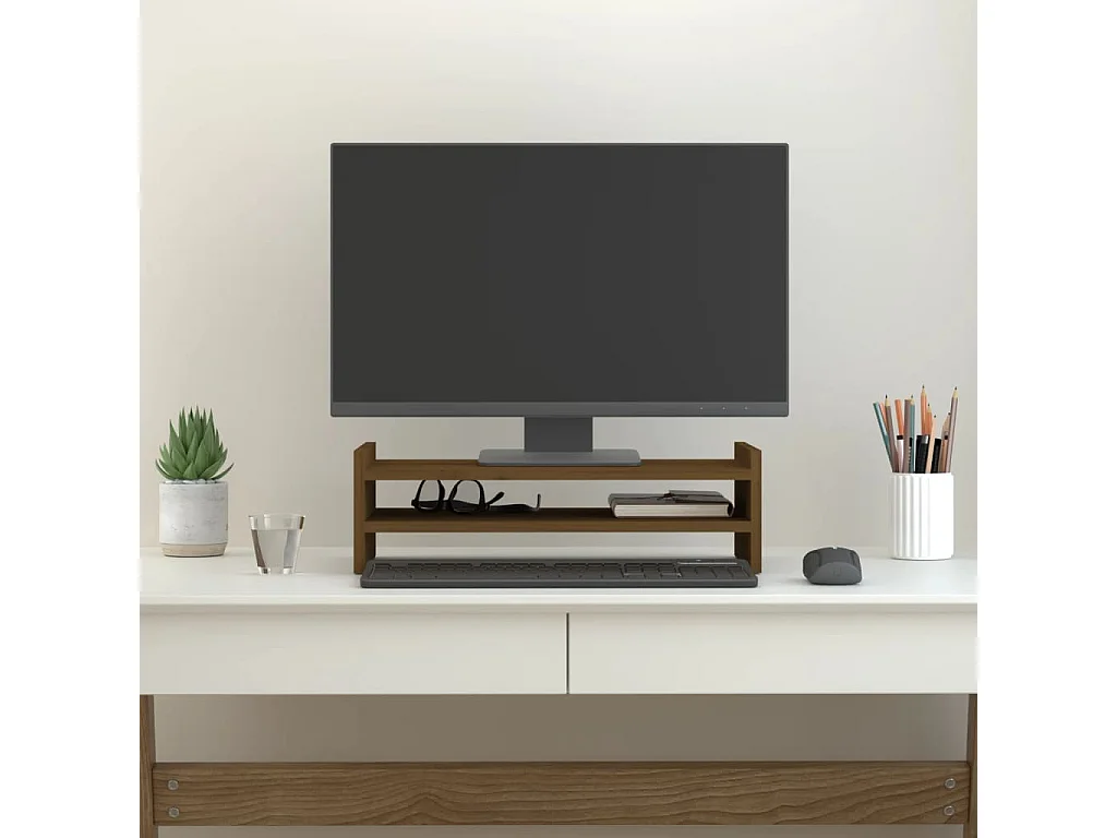 Supporto per monitor Marrone miele 50x27x15 cm Legno di pino massiccio