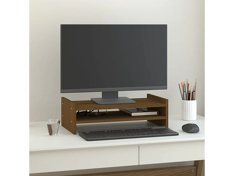 Support de moniteur Marron miel 50x27x15 cm Bois de pin solide