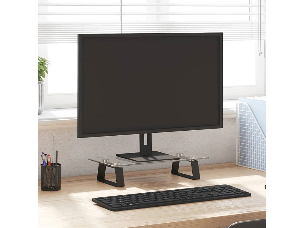 Supporto per monitor nero 40x20x8 cm in vetro temperato e metallo