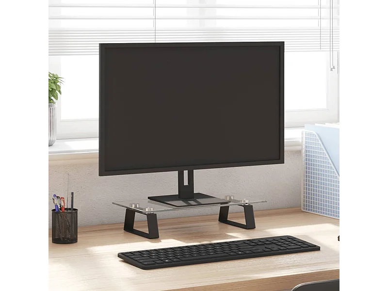 Suporte para monitor preto 40x20x8 cm vidro temperado e metal
