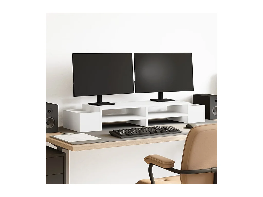 Supporto per monitor con contenitore in derivati del legno bianco
