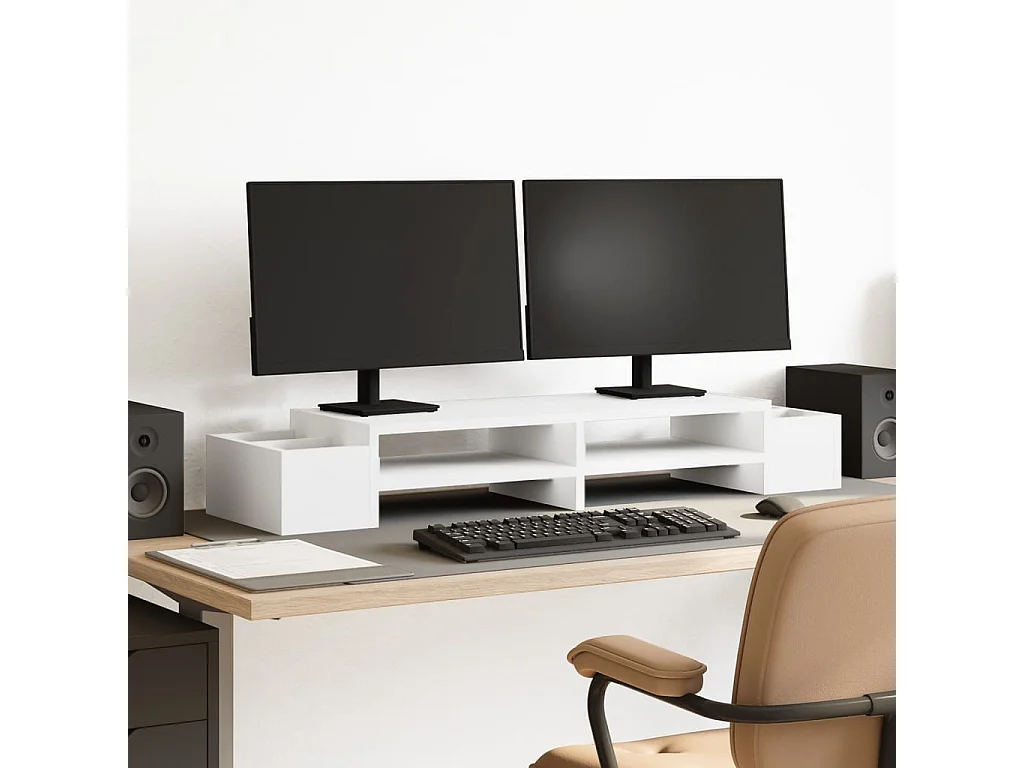 Supporto per monitor con contenitore in derivati del legno bianco