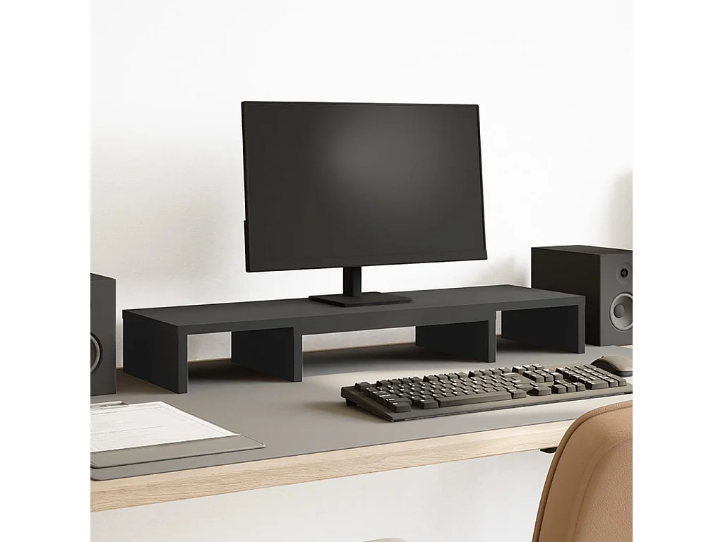 Support de moniteur élévateur réglable noir bois d'ingénierie