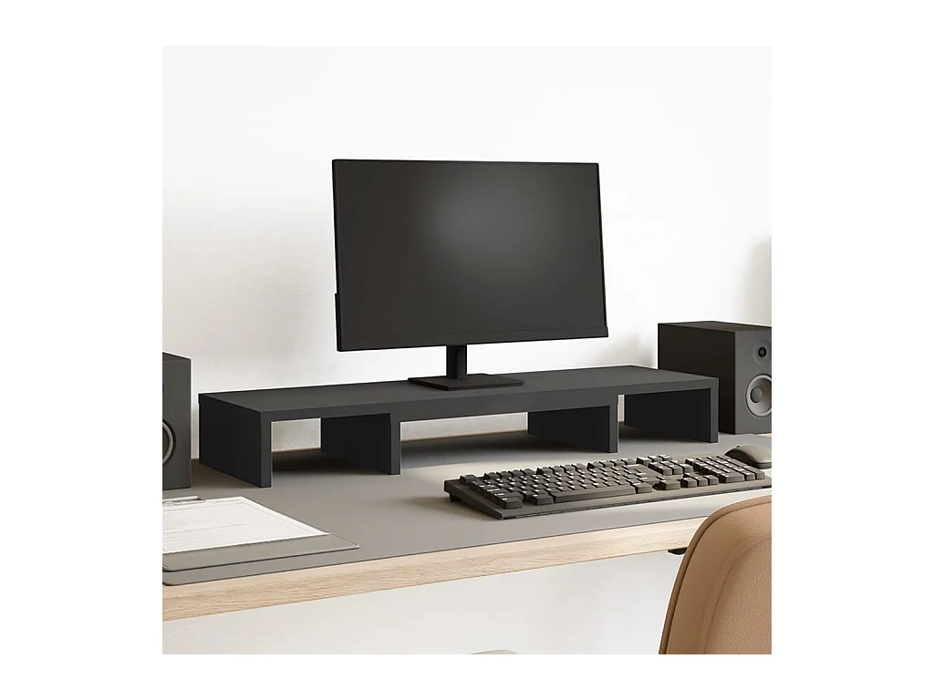 Support de moniteur élévateur réglable noir bois d'ingénierie